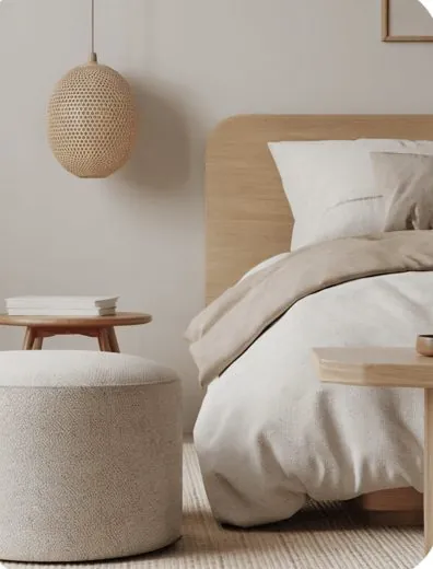 Chambre décorée dans des tons clairs