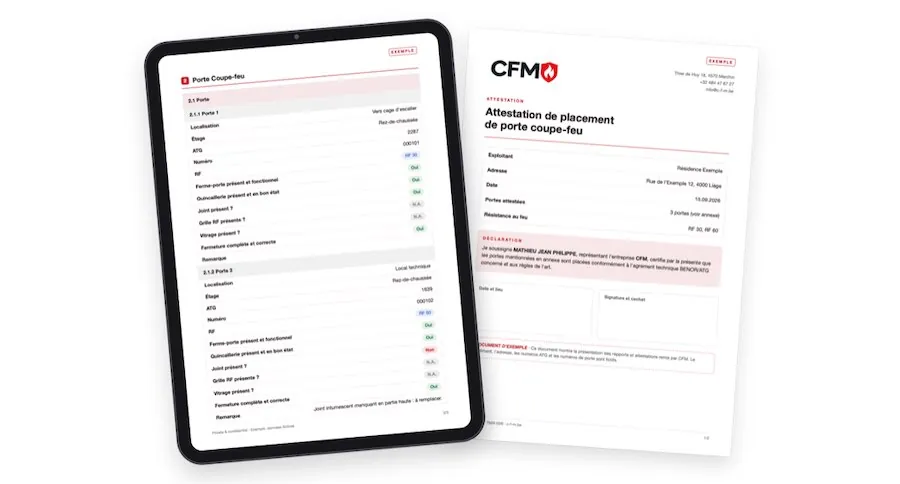 Exemple de rapport d'inspection CFM sur tablette et d'attestation de placement